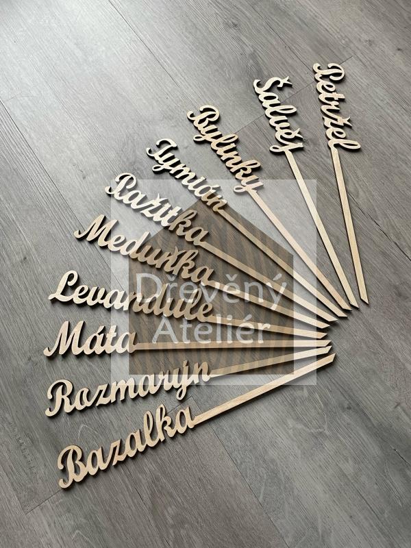 Levandule - Dřevěná cedulka na bylinky