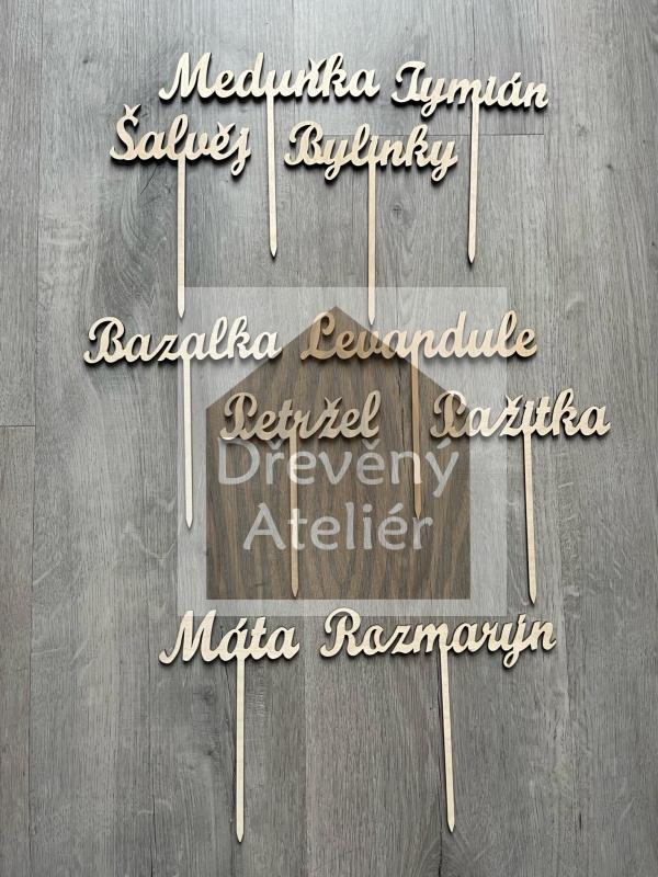 Tymián - Dřevěná cedulka na bylinky